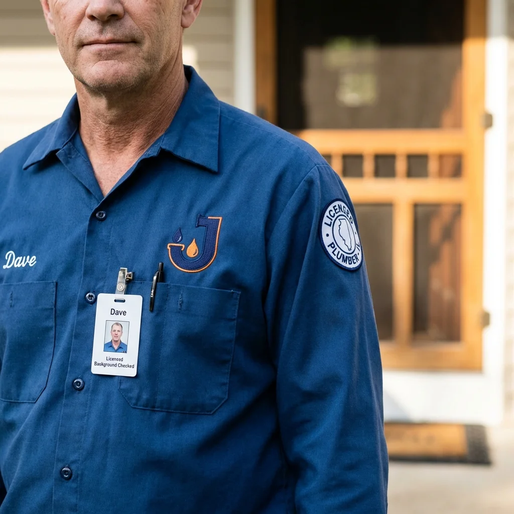 Licensed plumber showing ID badge in Woodstock, NH