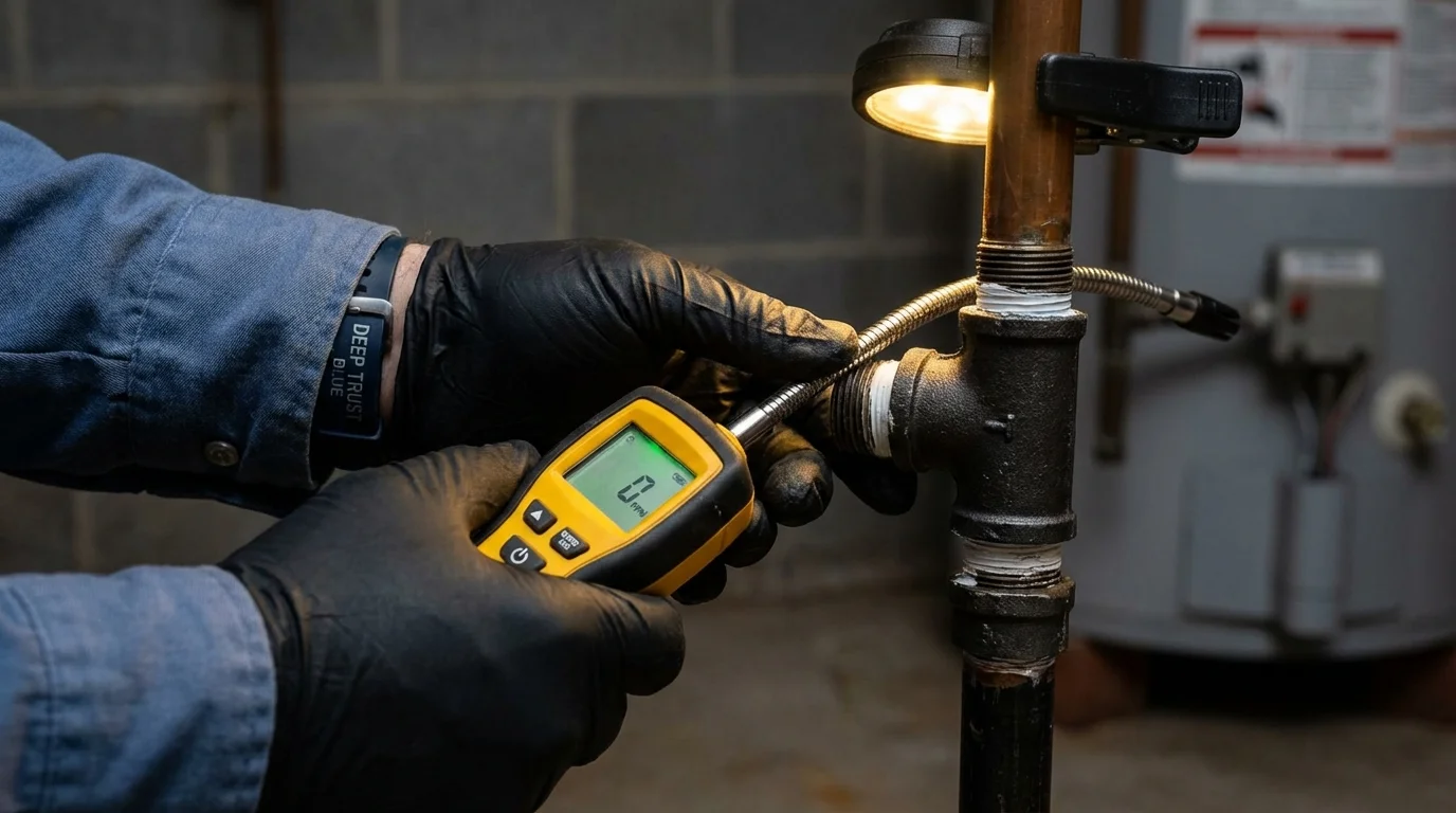 Gas leak detection with electronic sniffer by Johns Plumbing LLC in Woodstock